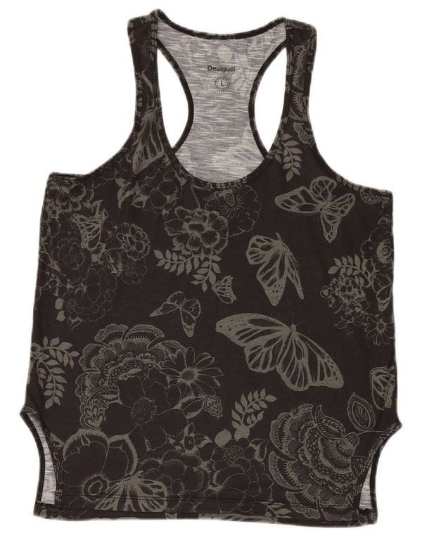 Desigual Kvinders Grafisk Vest Top UK 14 Large Black Floral