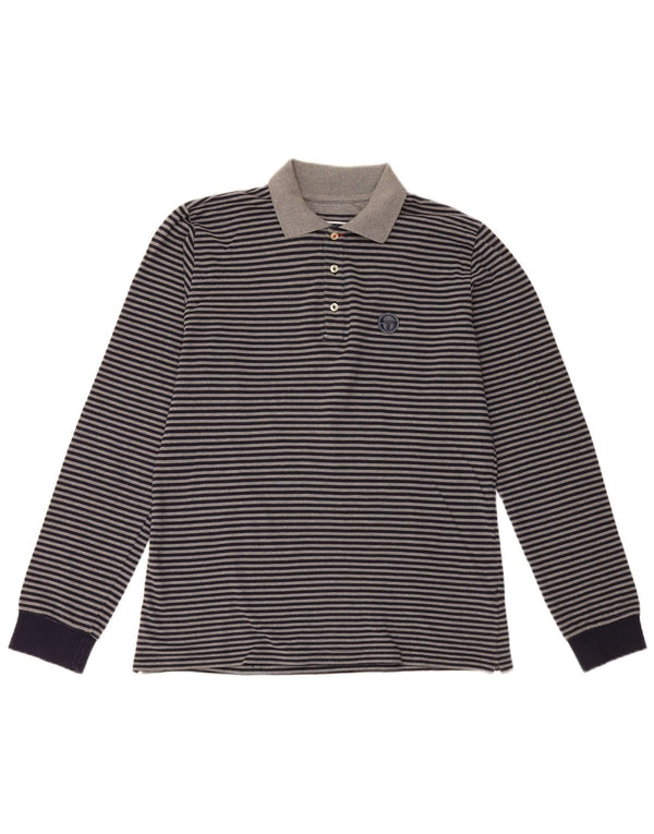 Sergio Tacchini Langærmet herre poloshirt XL marineblå stribet bomuld