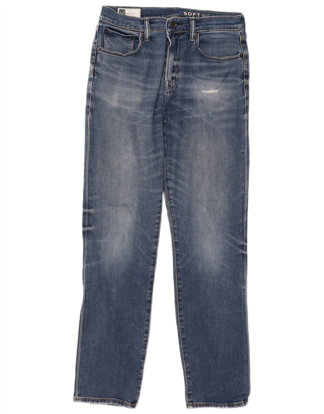 Gap Herre Distressed Slim Straight Jeans W32 L34 Blå Bomuld