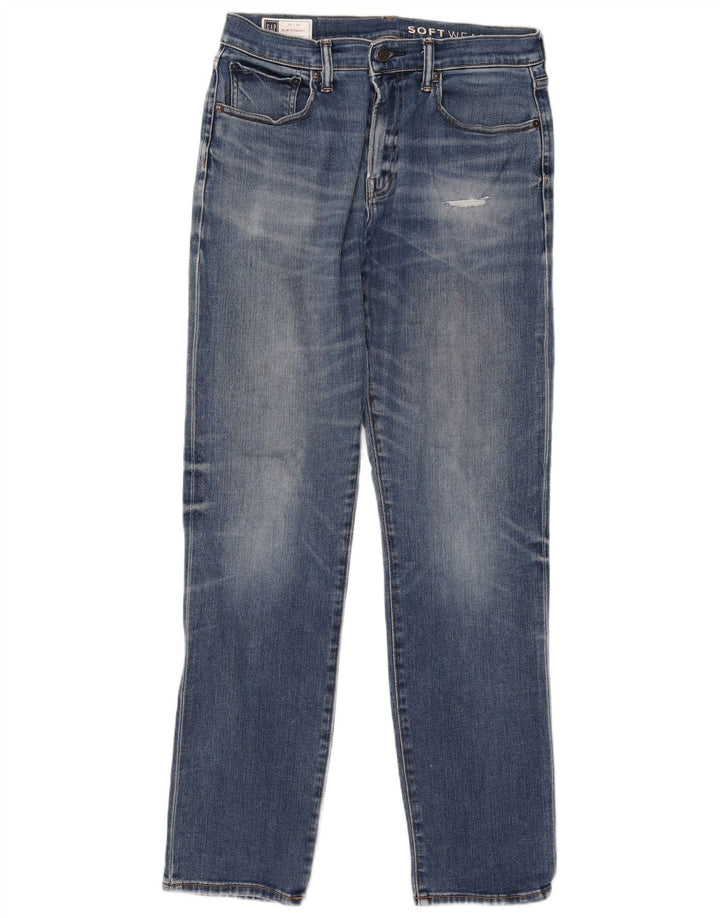 Gap Herre Distressed Slim Straight Jeans W32 L34 Blå Bomuld