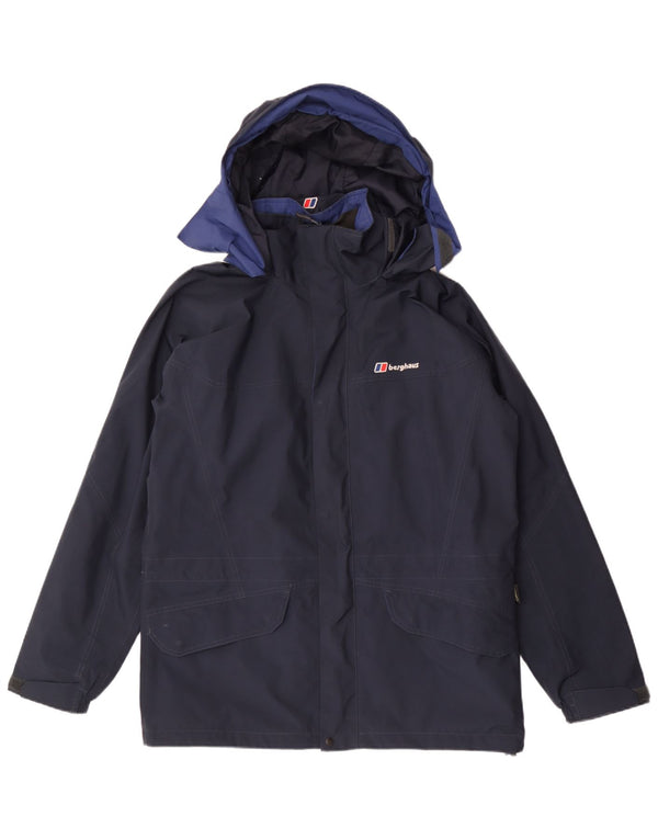 Berghaus Mens Hooded Rain Jacket UK 38 Medium Navy Blue Polyester