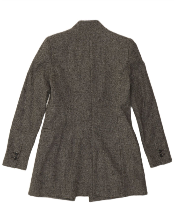 Zara Womens Longline 1-knap blazerjakke UK 10 Small Grey Flecked Wool