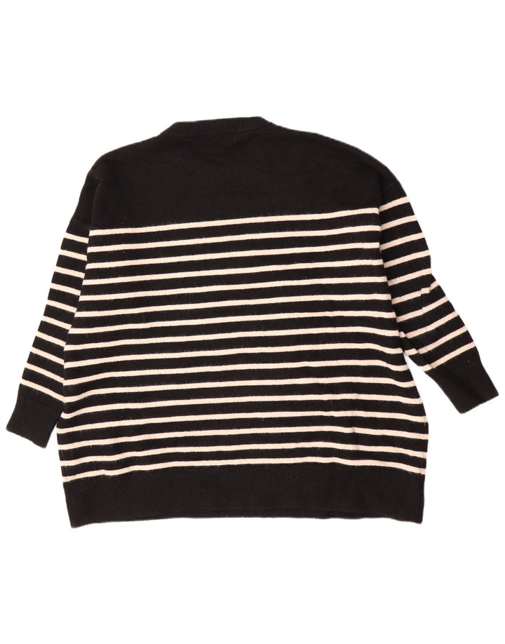 Zara Dame Oversized Crew Neck Jumper Sweater UK 14 Medium Sort Stribet