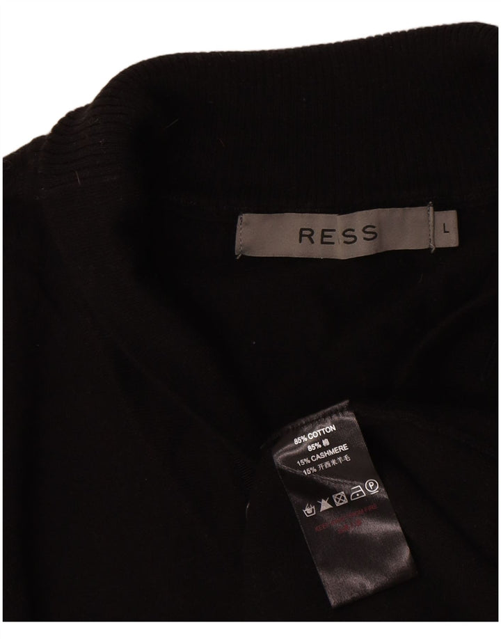 Reiss Herre Button Neck Jumper Sweater Stor Sort Bomuld