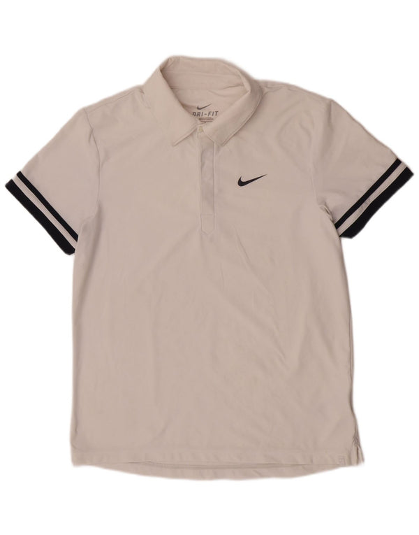 Nike Dri Fit poloshirt til mænd UK 38/40 Medium White Colourblock Polyester