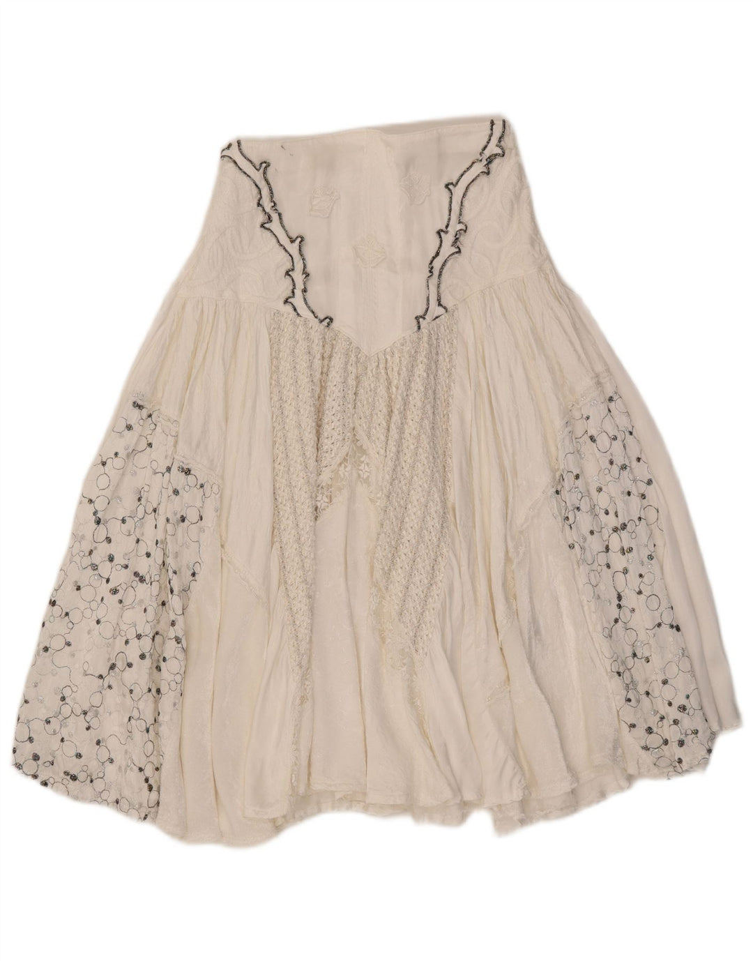 Vintage Kvinders Flared Skirt W27 Small White Floral Viscose