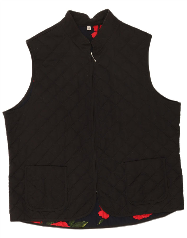 Vintage Dame Quilted Gilet UK 20 2XL Sort Polyester