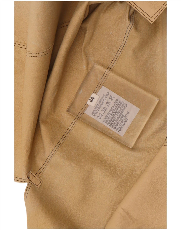 Vintage Dame Læder Gilet IT 44 Medium Beige Læder