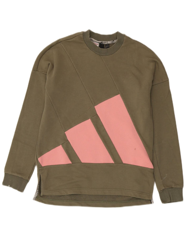 Adidas Girls Graphic Sweatshirt Jumper 14-15 år Khaki Cotton