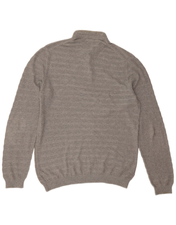 Massimo Dutti Herre Button Neck Jumper Sweater XL Grå Stribet Bomuld