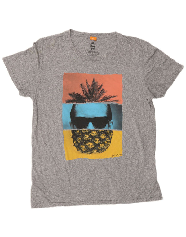 HUGO BOSS Herre grafisk T-shirt Top 2XL Grå Flecked