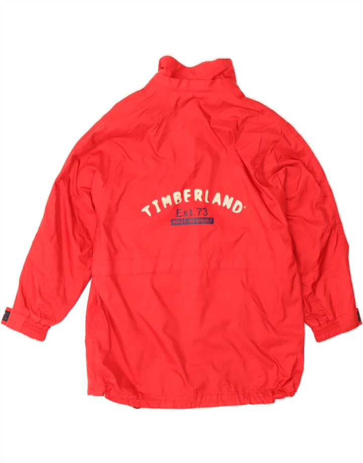 TIMBERLAND Boys Graphic Rain Jacket 7-8 Years Red Polyamide Vintage Timberland and Second-Hand Timberland from Messina Hembry 
