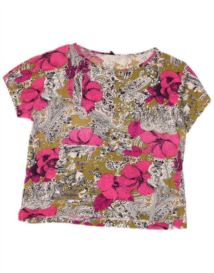 Vintage Dame T-Shirt Top UK 14 Medium Multicolored Floral