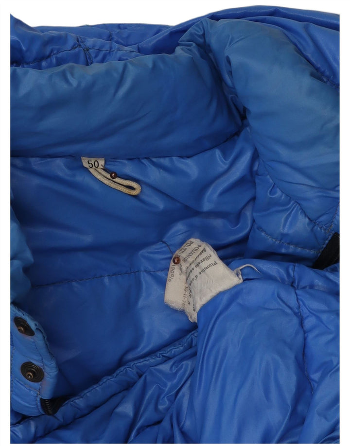 Vintage herre hætte polstret jakke IT 50 Stor blå farveblok polyamid