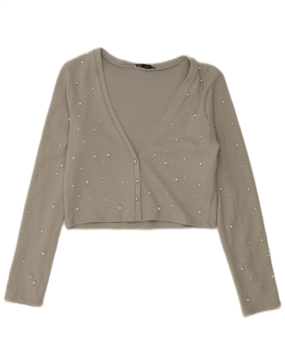 Zara Womens Crop Cardigan Top UK 14 Large Grå Polyester