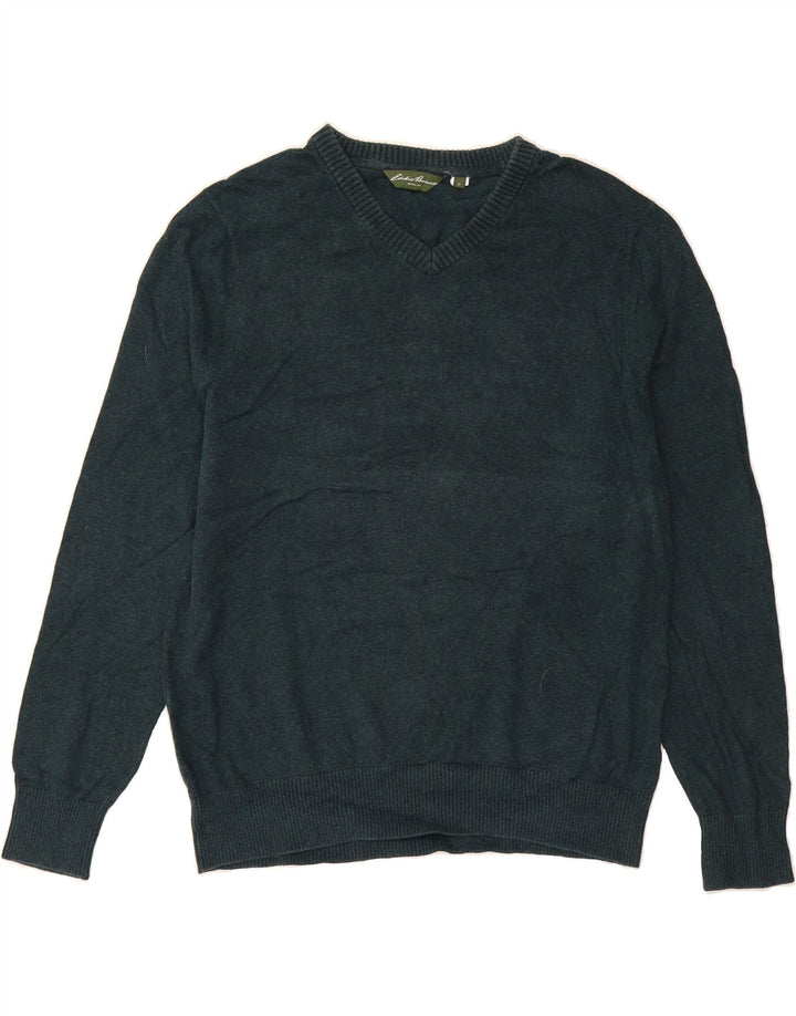 EDDIE BAUER Mens Tall V-Neck Jumper Sweater Large Green Cotton Vintage Eddie Bauer and Second-Hand Eddie Bauer from Messina Hembry 