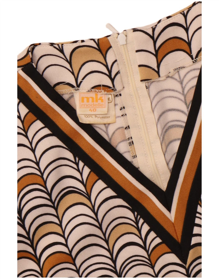 Vintage ærmeløs bluse til kvinder IT 40 Lille beige geometrisk polyester