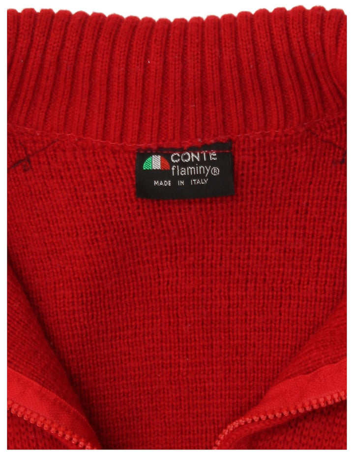 Vintage sweater med lynlås til mænd, medium rød farveblok