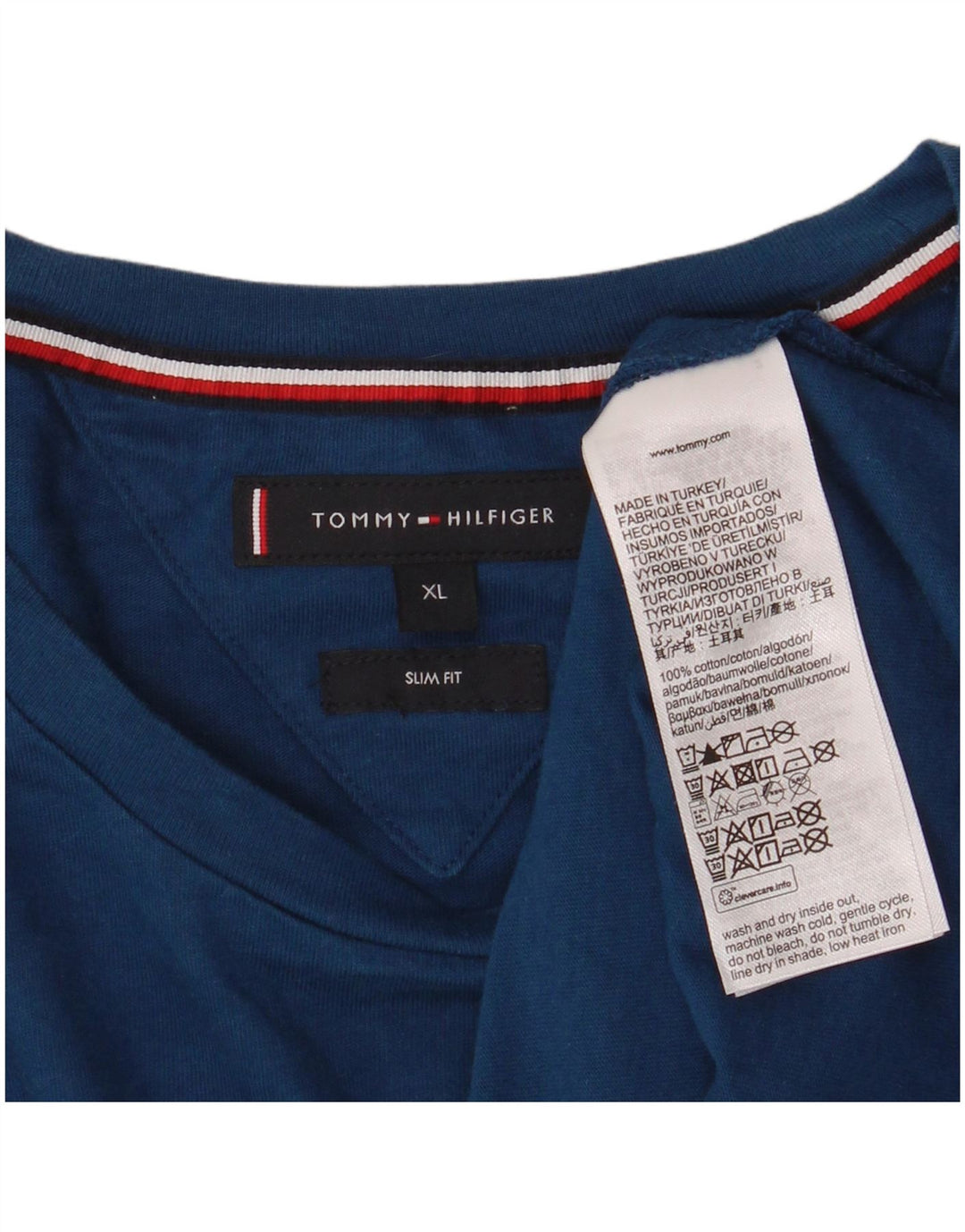 TOMMY HILFIGER Herre Slim Fit Grafisk T-Shirt Top XL Blå Bomuld