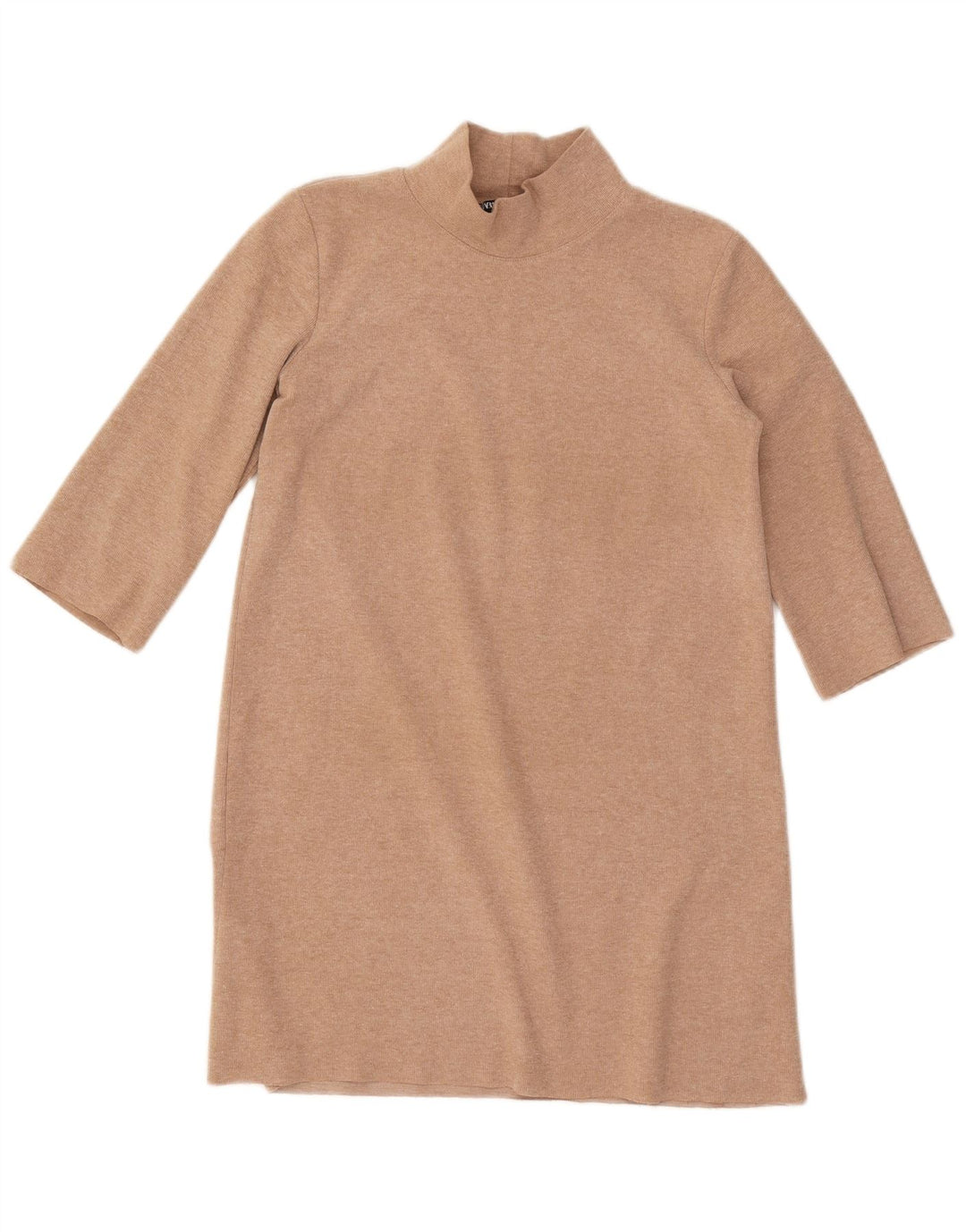 Zara Dame 3/4 ærme Skift Kjole UK 10 Small Beige Polyester
