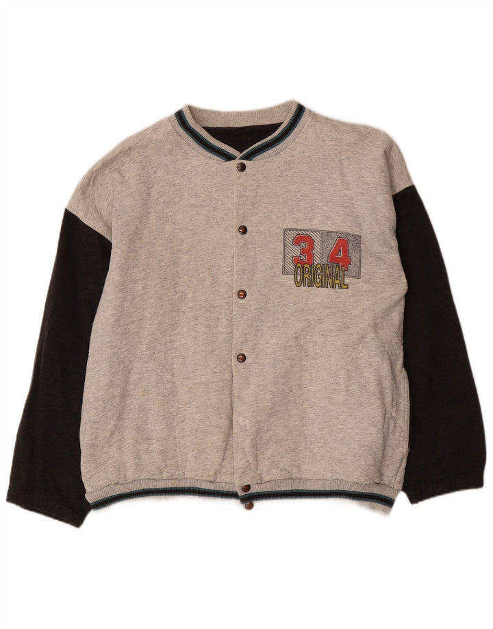 VINTAGE Herre Grafisk Varsity Jacket UK 38 Medium Grey Colourblock