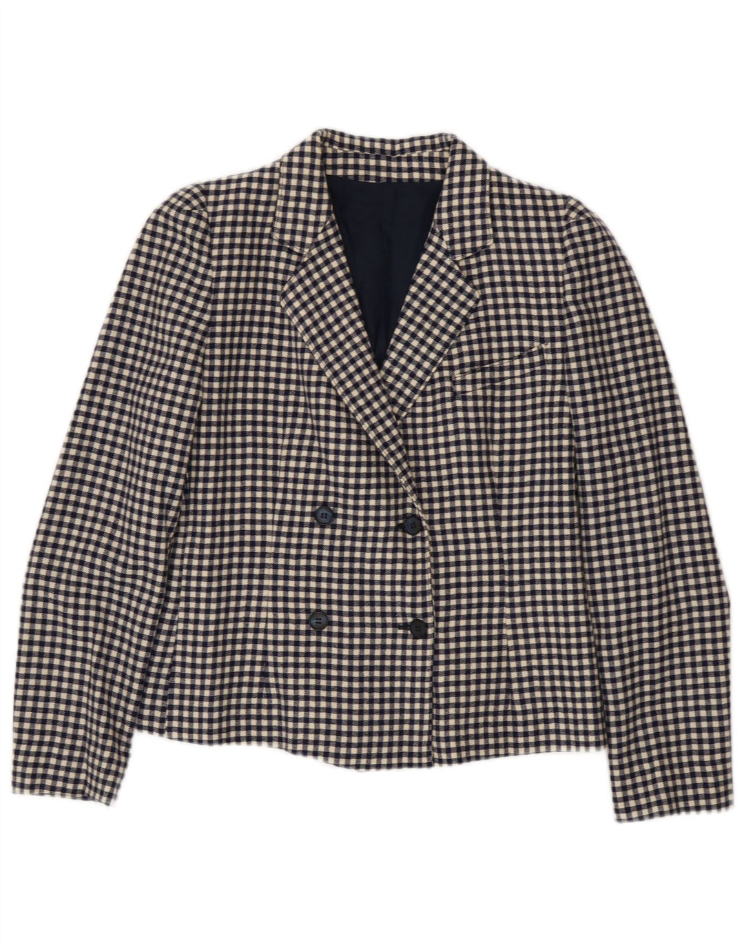 Vintage Dame Dobbeltradet Blazer Jacket IT 42 Medium Navy Blue Gingham