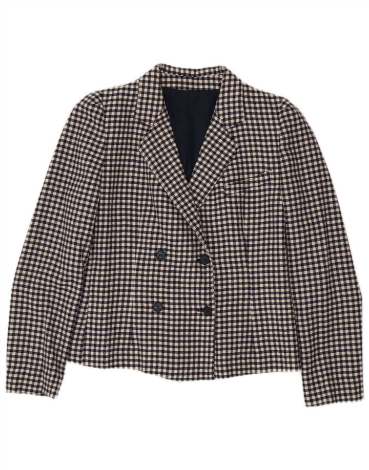 Vintage Dame Dobbeltradet Blazer Jacket IT 42 Medium Navy Blue Gingham