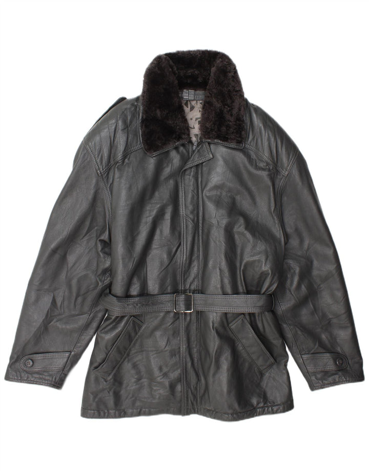 Vintage Herre Military Læderjakke IT 54 2XL Grå