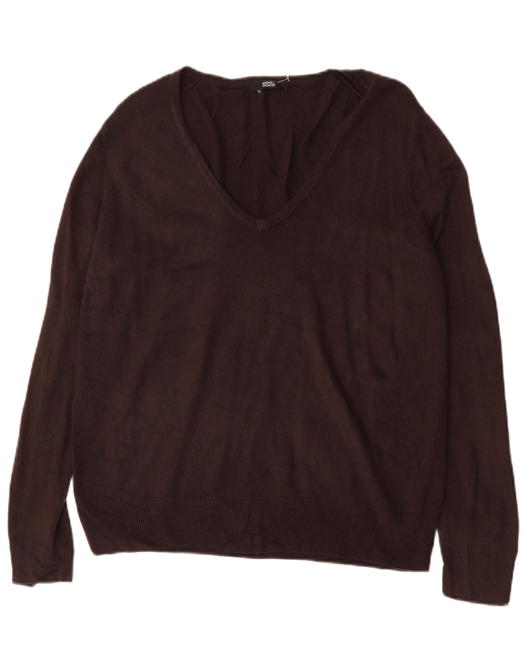 Marks & Spencer Dame V-hals sweater UK 14 Stor brun akryl