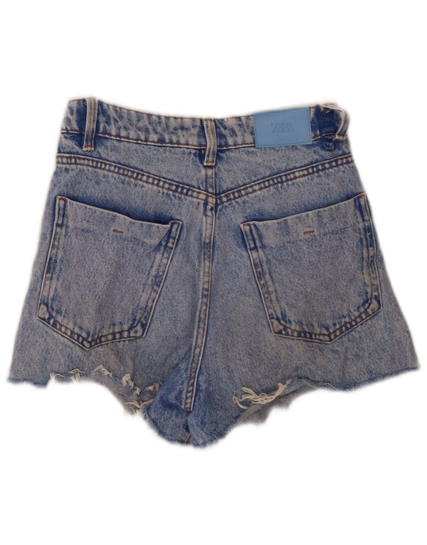 Zara kvinders brede ben højtaljede denimshorts EU 32 2XS W22 blå bomuld