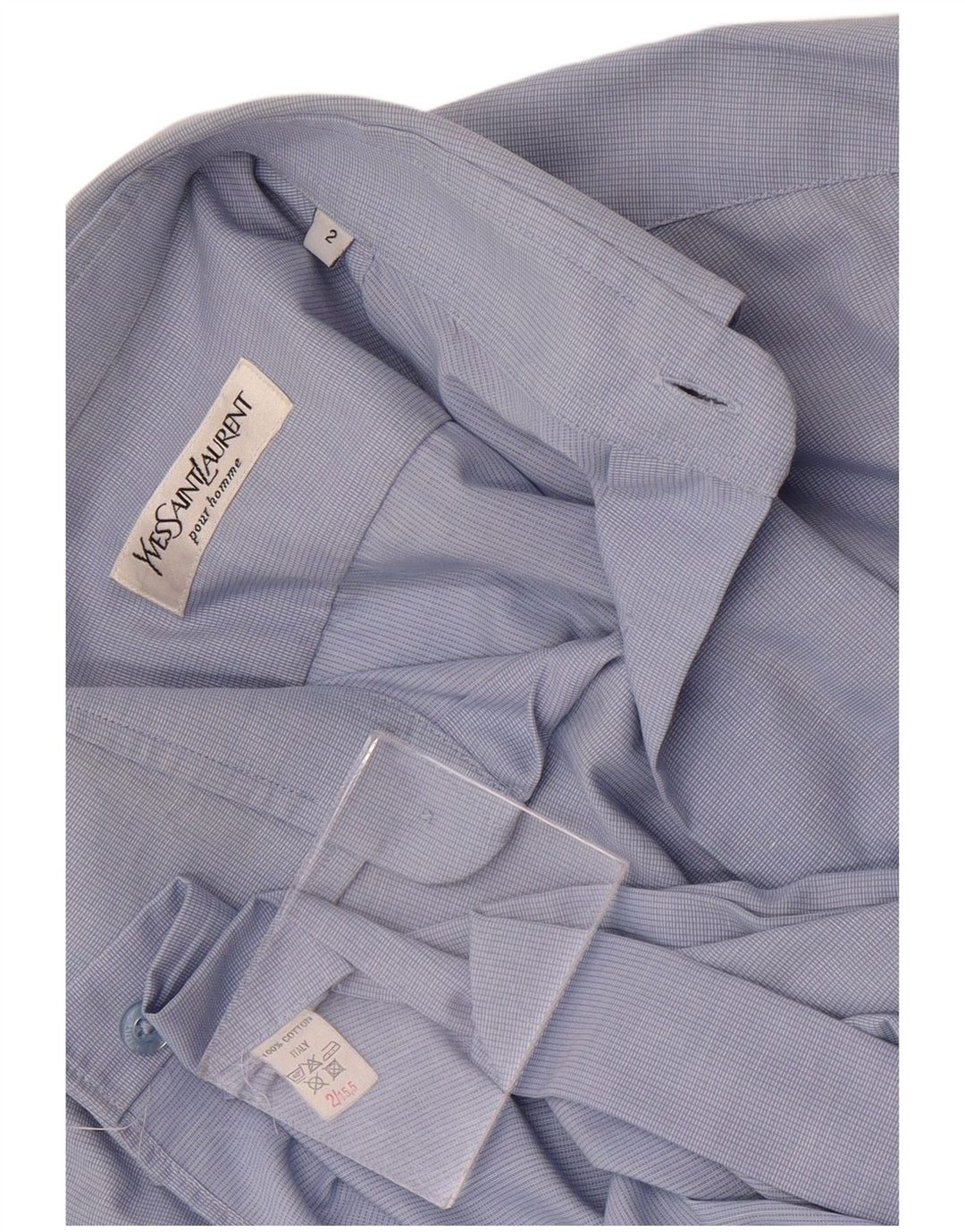 YVES SAINT LAURENT Formel Herreskjorte Stor Blå Gingham Bomuld