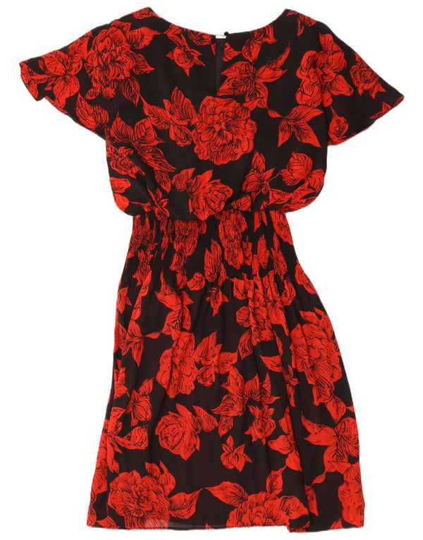 Vintage Kvinder A-Line Kjole UK 20 2XL Sort Blomster