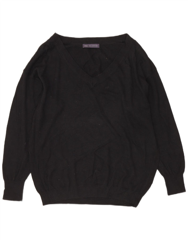 MARKS & SPENCER Dame V-hals sweater UK 14 Stor sort bomuld