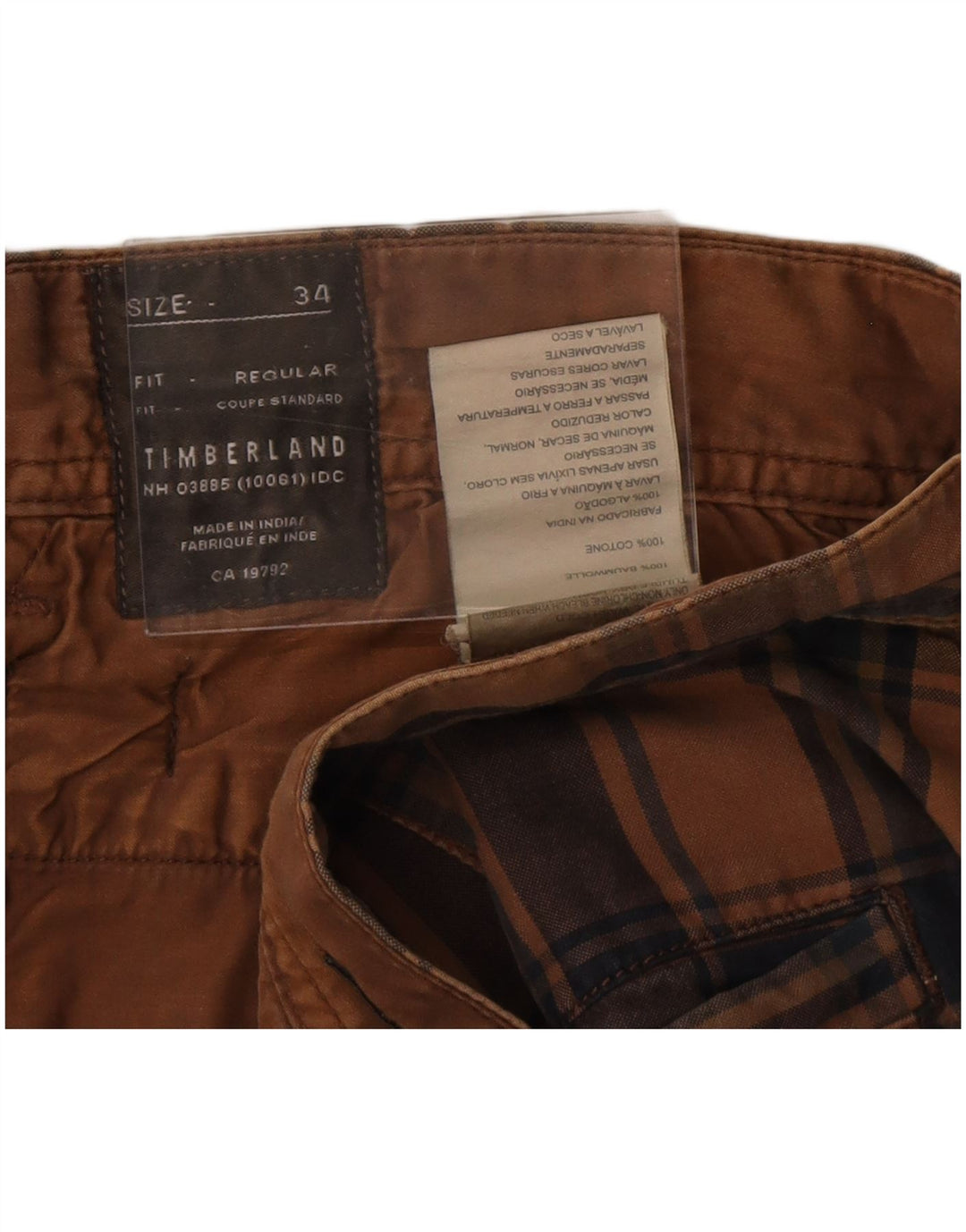 Timberland Chino Shorts til mænd W34 Stor brun ternet bomuld