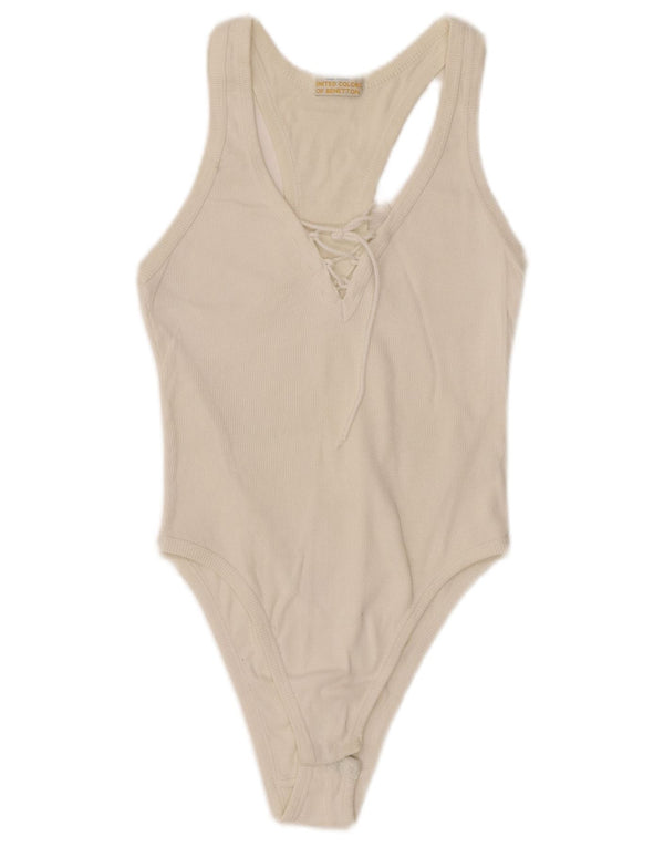 Benetton Womens Bodysuit UK 4 XS Off White