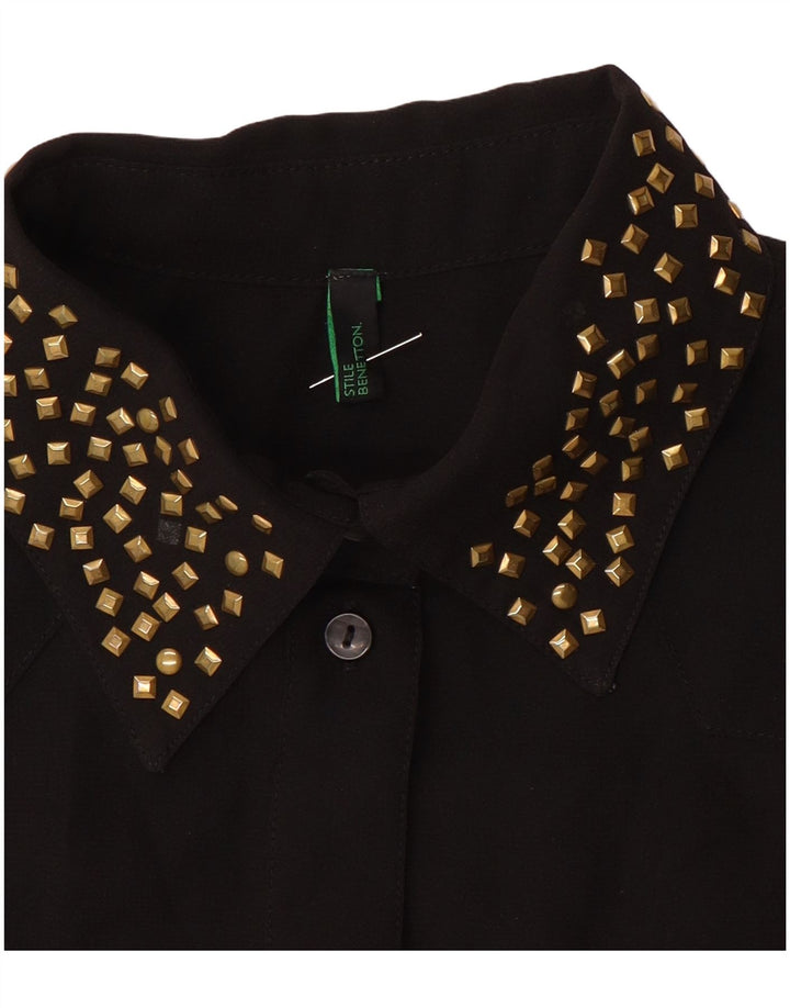 Benetton Dame ærmeløs skjorte bluse UK 10 Small Black