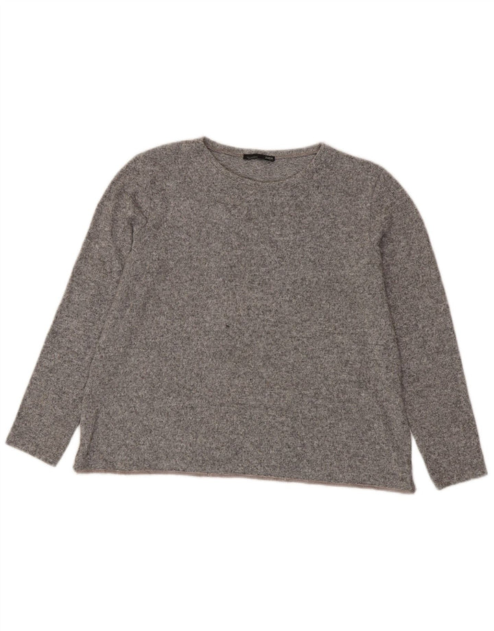 Zara Dame Oversized Top Langærmet UK 10 Små Grå Flecked