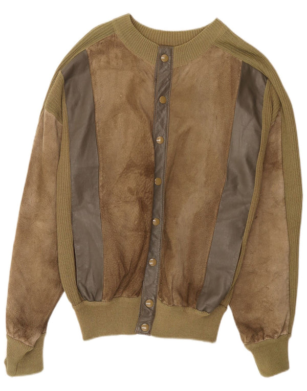 Vintage herre ruskind bomberjakke UK 38 Medium Khaki Colourblock Læder