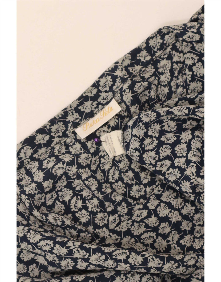 Vintage Dame bluse Top IT 48 XL Blue Floral Silke