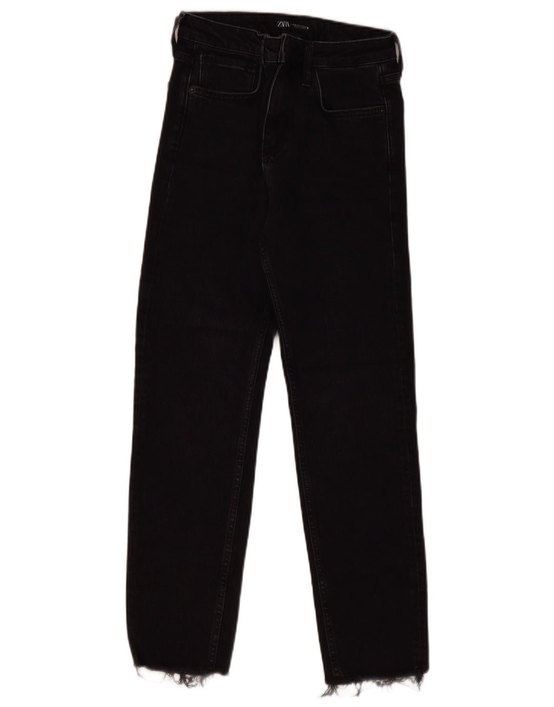 ZARA Dame Højtaljede Lige Jeans EU 36 XS W26 L27 Sort