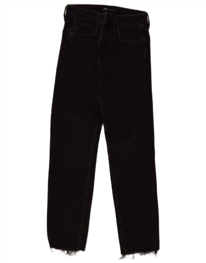 ZARA Dame Højtaljede Lige Jeans EU 36 XS W26 L27 Sort