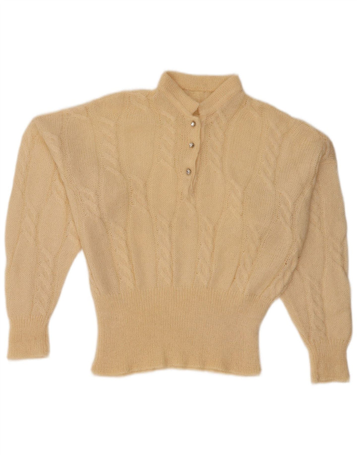 Vintage Dame Batwing Button Neck Jumper Sweater UK 18 XL Beige