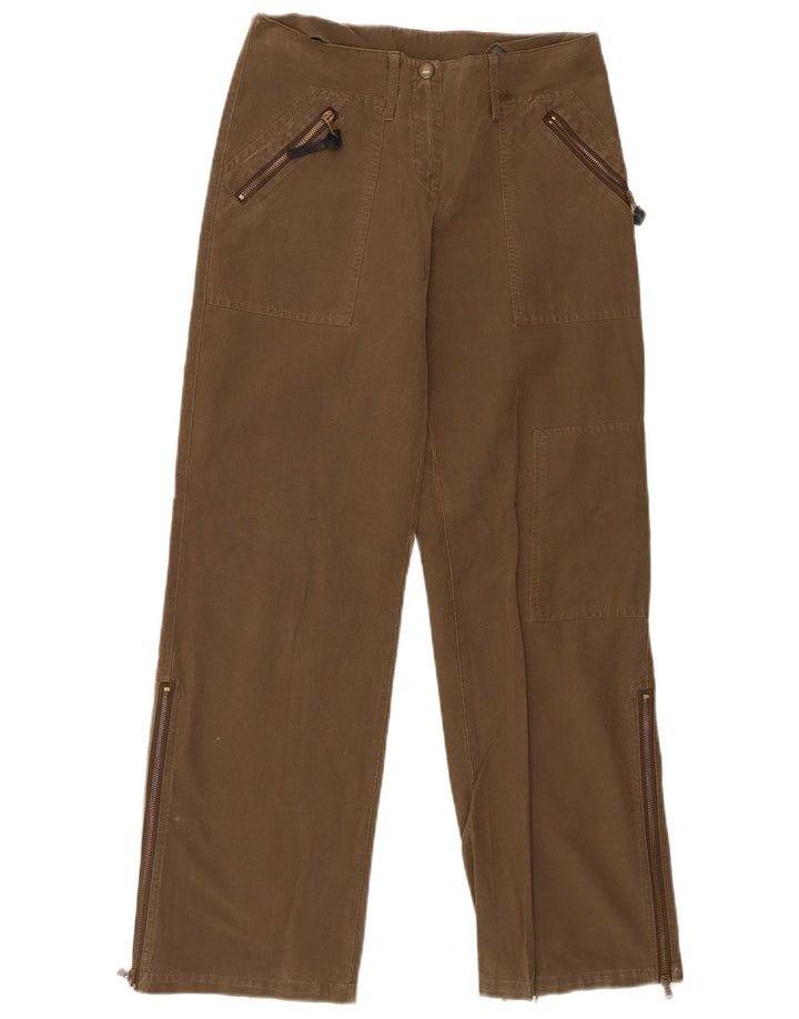 BENETTON Womens Straight Cargo Trousers IT 42 Medium W30 L31 Khaki Cotton