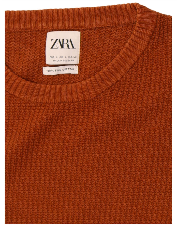 Zara Herre sweater med rund hals, stor brun bomuld