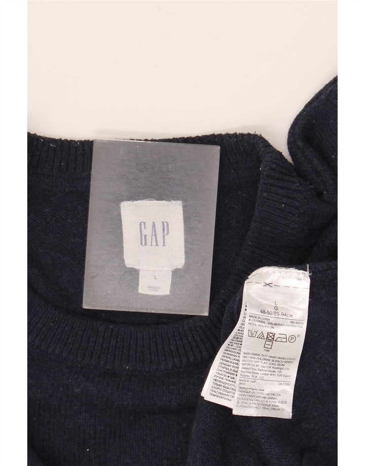 Gap Herre Crew Neck Jumper Sweater Large Navy Blue Merino Wool