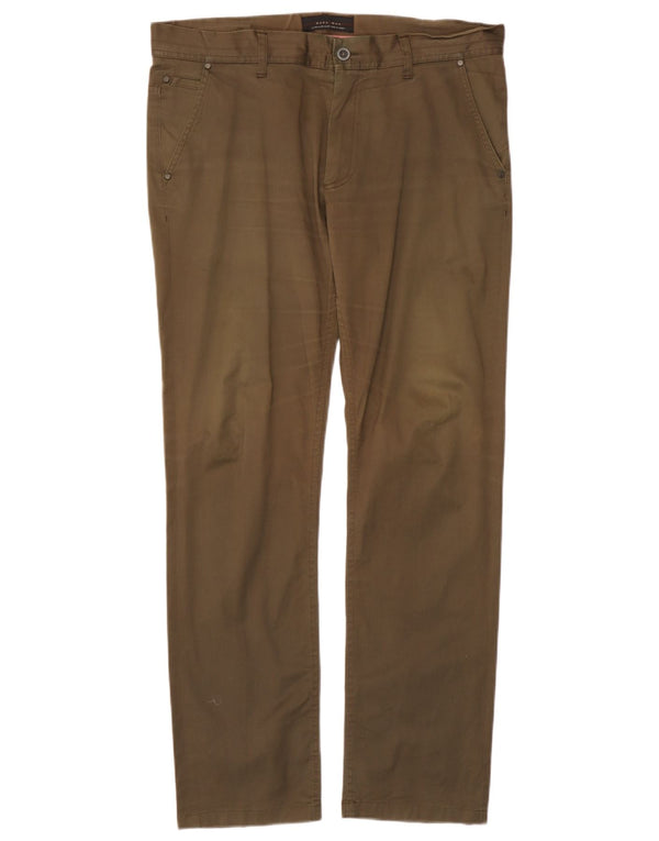 Zara Herre Slim Chino Bukser EU 44 Large W34 L31 Khaki Bomuld