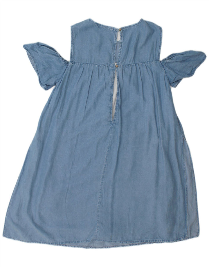 Zara Kvinder Off Shoulder Oversized A-Line Kjole UK 10 Small Blue Lyocell