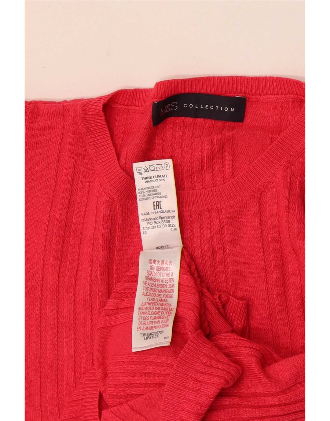 Marks & Spencer Dame Crop Crew Neck Jumper Sweater UK 14 Medium Pink