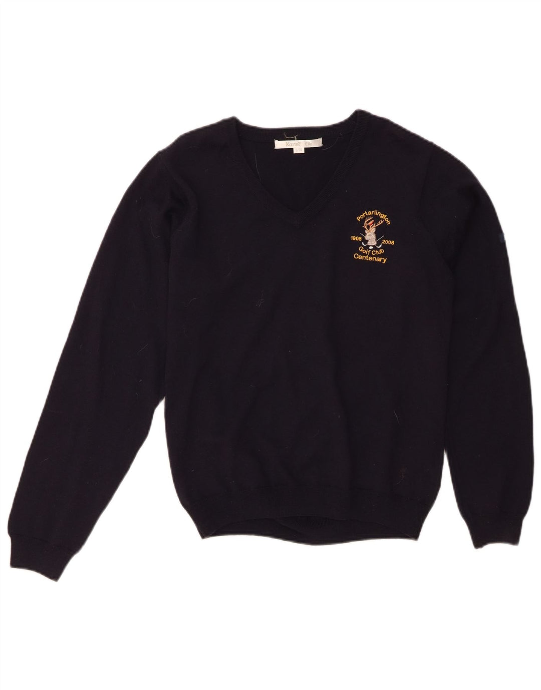 KARTEL Womens V-Neck Jumper Sweater UK 14 Large Navy Blue Wool