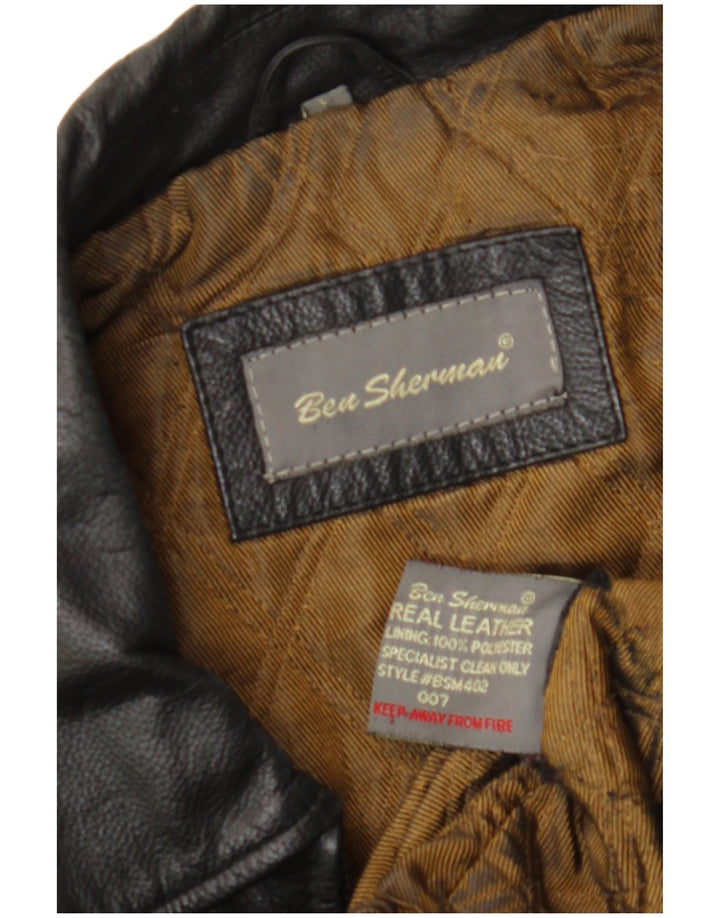 BEN SHERMAN Herre Læderjakke UK 40 Stor Sort Læder